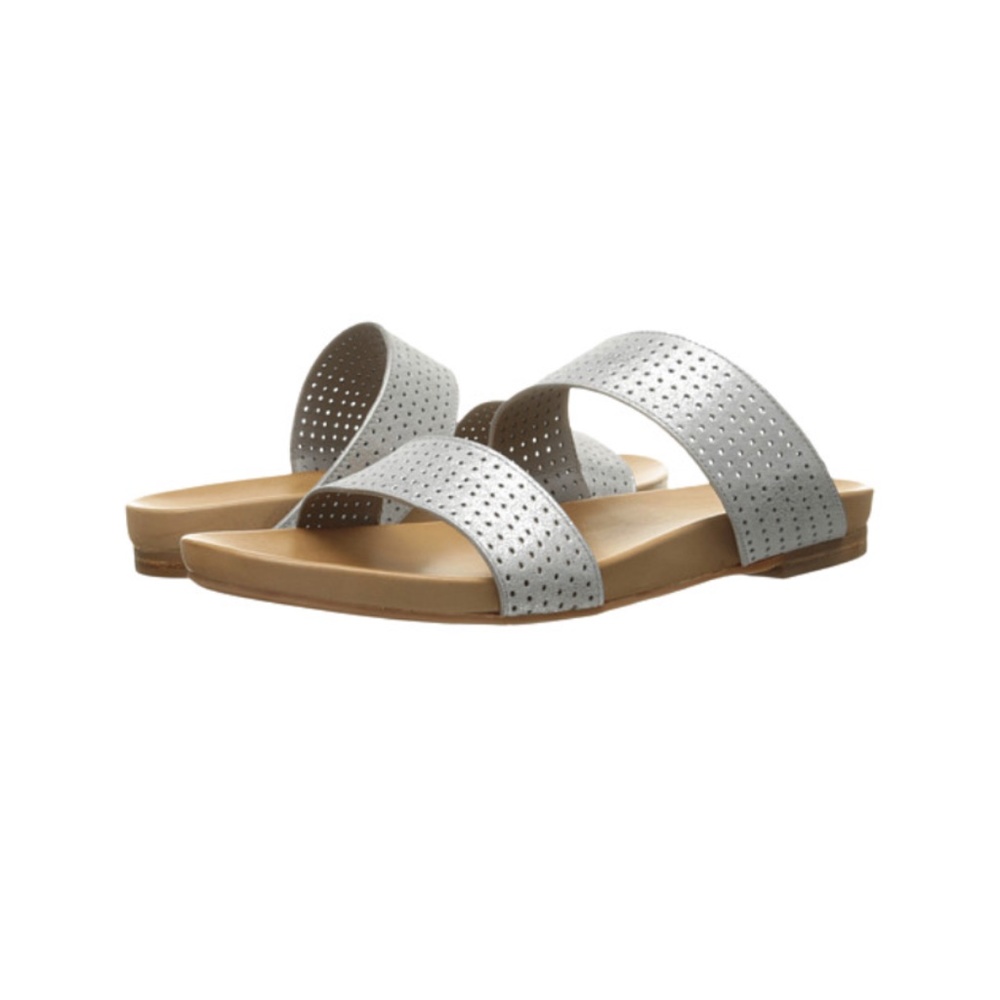 Johnston & Murphy Jodi Perforated Slide Silver Metallic Suede Leather 9